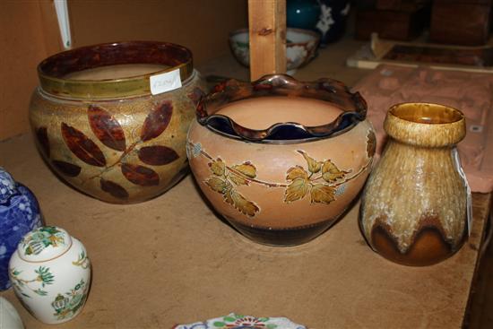 Doulton Autumn Leaves pattern jardiniere, 1 other and a French vase(-)